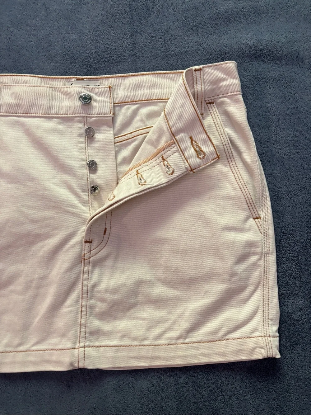 Etica Cream Mini Skirt With Brown Stitching